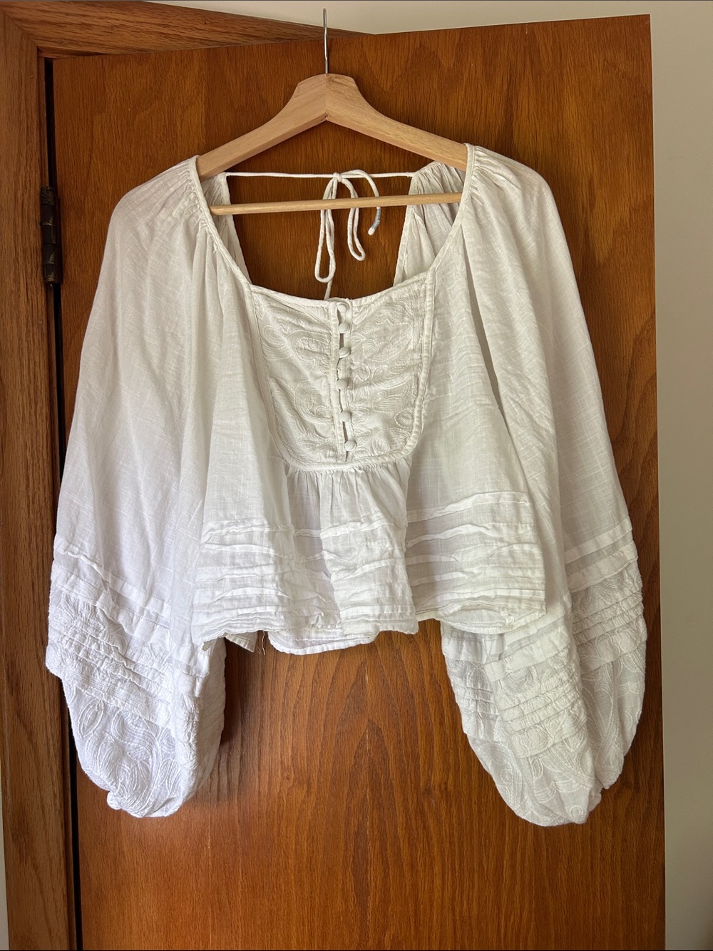 Anthro White Peasant Blouse with Lace embroidery - Women Tops